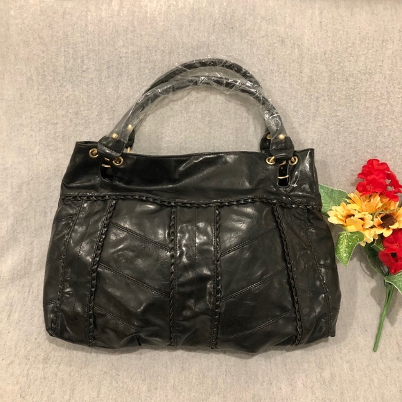 NWOT - Naturalizer Black Braided Trim Bag with Tan Floral Lining - Picture 1 of 16
